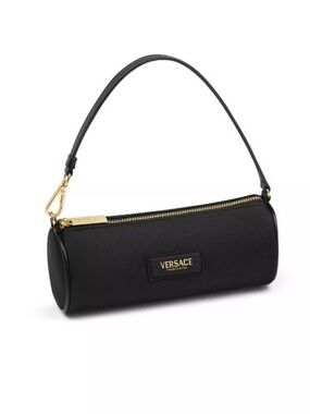 Versace Fragrances Black and Gold Cylindrical Mini Shoulder Bag